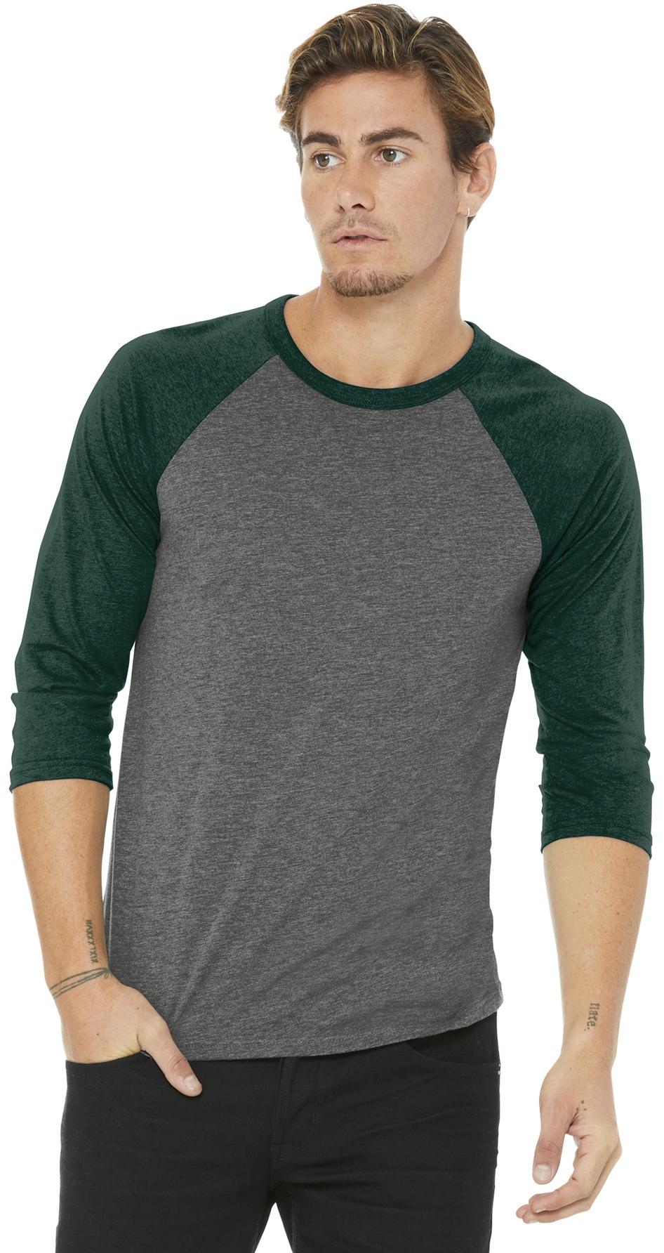 BELLA+CANVAS ® Unisex 3/4-Sleeve Baseball Tee BC3200, 22 Colors, XS-2XL