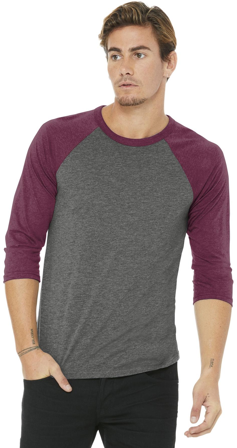 BELLA+CANVAS ® Unisex 3/4-Sleeve Baseball Tee BC3200, 22 Colors, XS-2XL