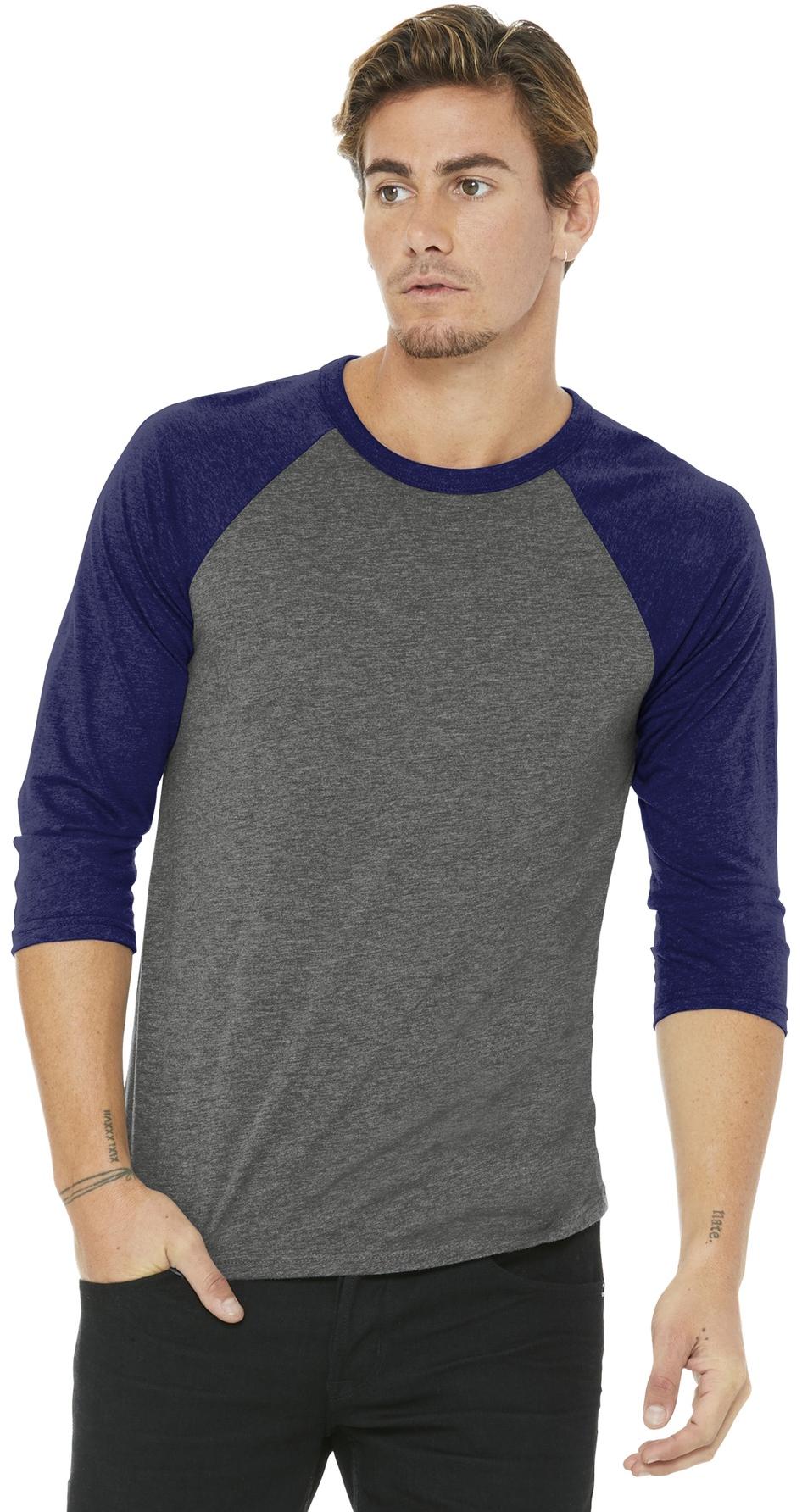 BELLA+CANVAS ® Unisex 3/4-Sleeve Baseball Tee BC3200, 22 Colors, XS-2XL