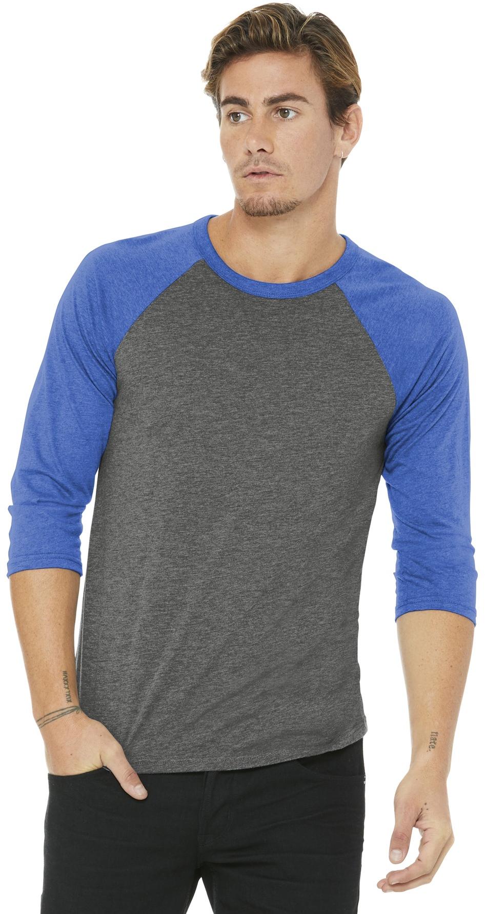 BELLA+CANVAS ® Unisex 3/4-Sleeve Baseball Tee BC3200, 22 Colors, XS-2XL