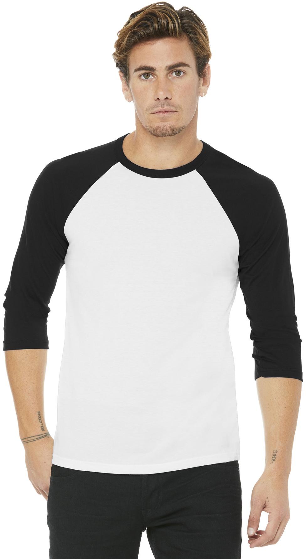 BELLA+CANVAS ® Unisex 3/4-Sleeve Baseball Tee BC3200, 22 Colors, XS-2XL