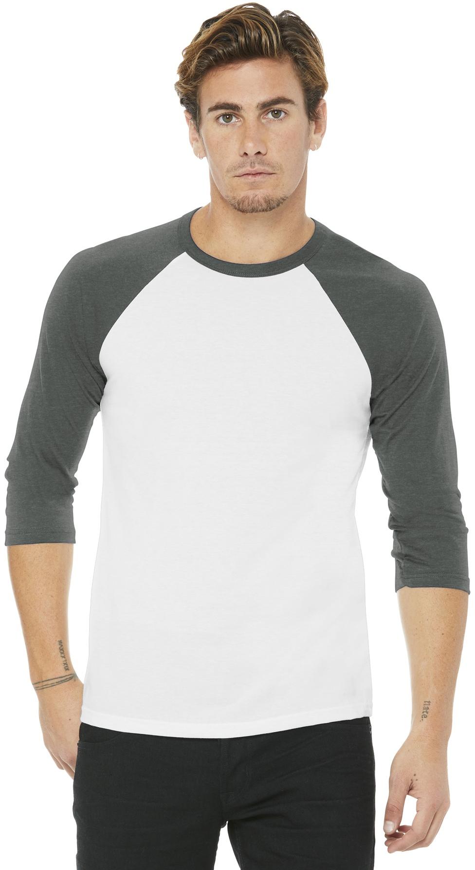 BELLA+CANVAS ® Unisex 3/4-Sleeve Baseball Tee BC3200, 22 Colors, XS-2XL