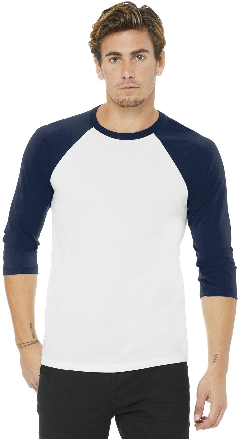 BELLA+CANVAS ® Unisex 3/4-Sleeve Baseball Tee BC3200, 22 Colors, XS-2XL