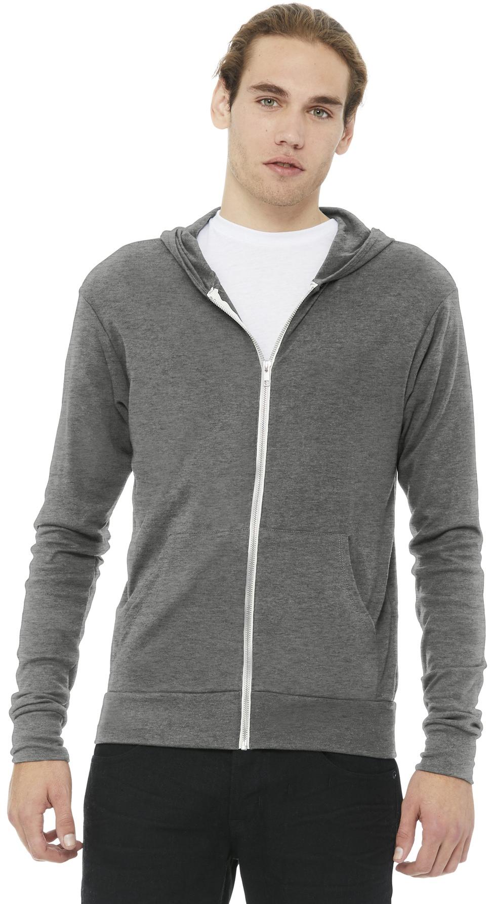 BELLA+CANVAS ® Unisex Triblend Full-Zip Lightweight Hoodie BC3939 Hooded XS-2XL