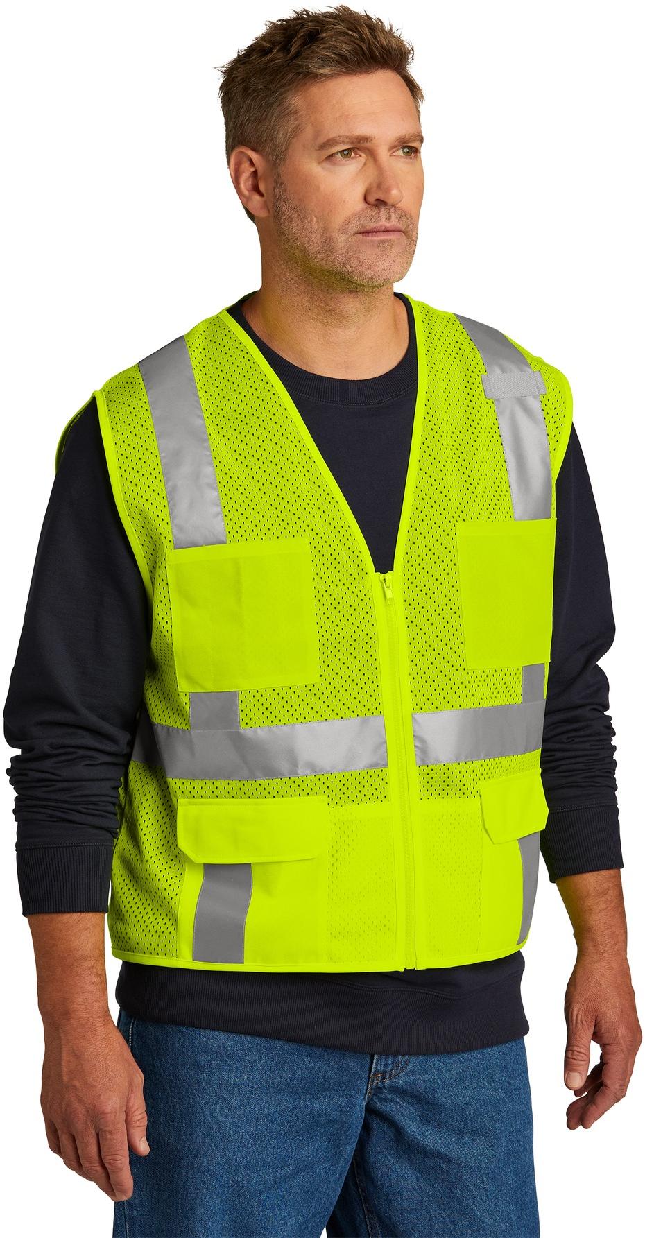 CornerStone ® ANSI 107 Class 2 Mesh Six-Pocket Zippered Vest w/ Pockets CSV104 - Picture 9 of 13