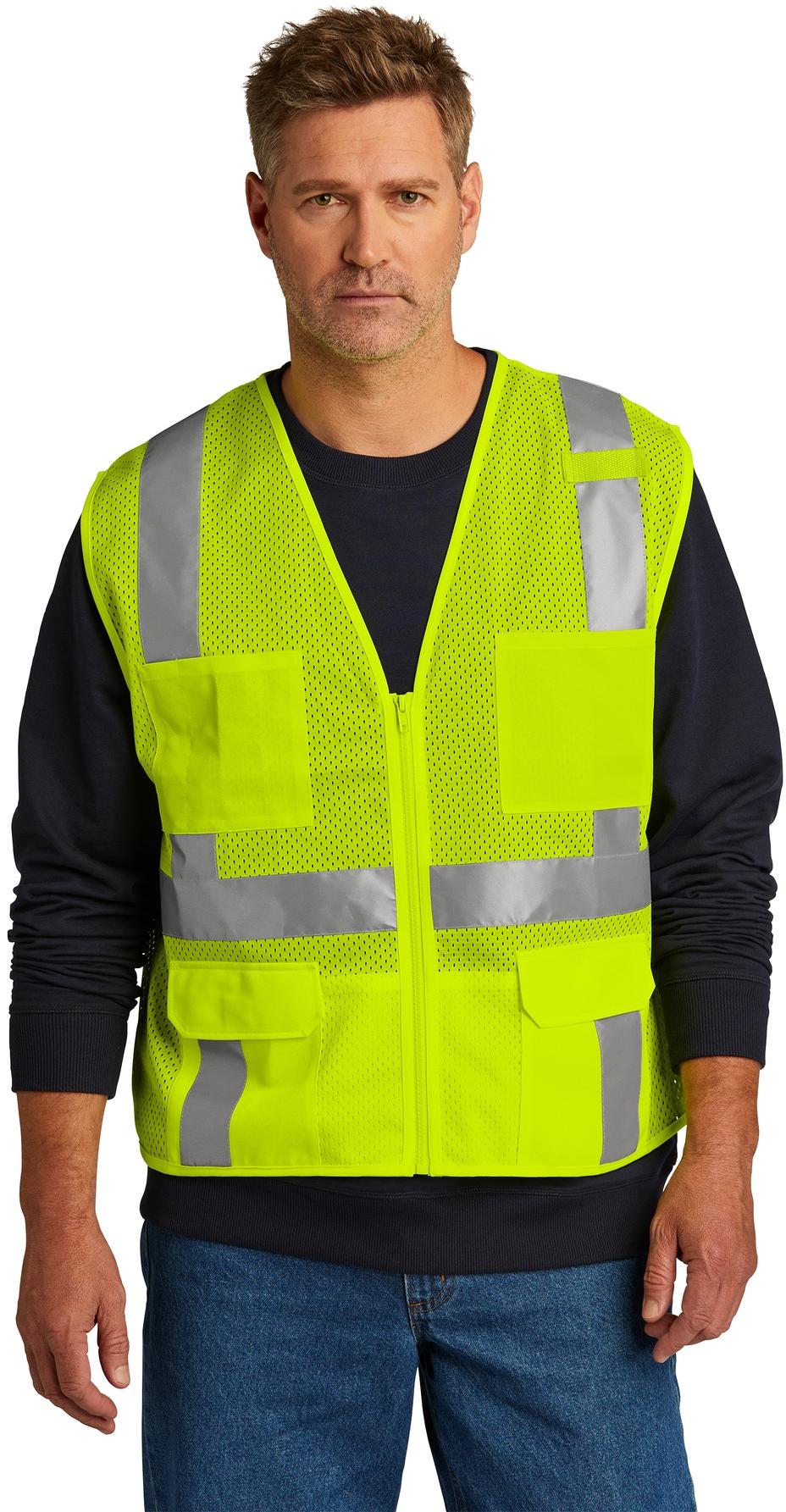 CornerStone ® ANSI 107 Class 2 Mesh Six-Pocket Zippered Vest w/ Pockets CSV104 - Picture 8 of 13