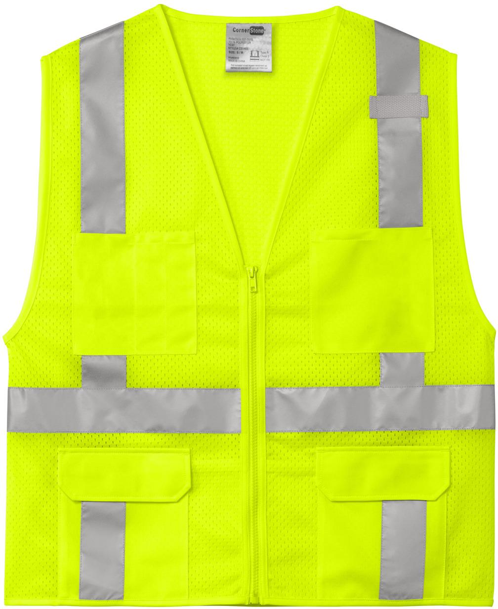 CornerStone ® ANSI 107 Class 2 Mesh Six-Pocket Zippered Vest w/ Pockets CSV104 - Picture 12 of 13