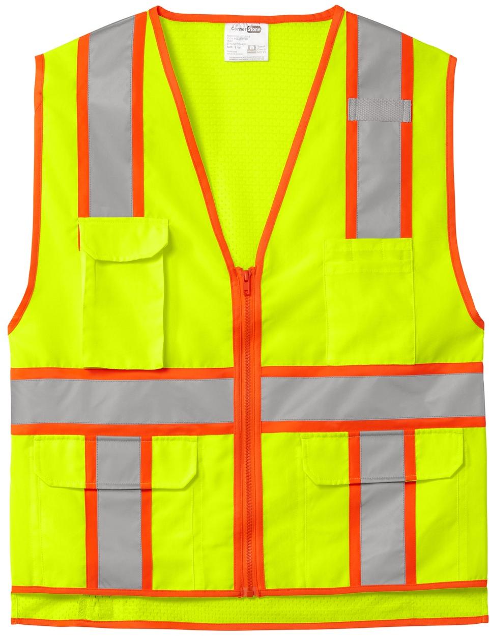 CornerStone ® ANSI 107 Class 2 Surveyor Zippered Two-Tone Vest CSV105 - Picture 12 of 13
